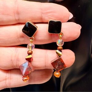 Elegant Black and Brown Dangle earrings/Red  jasper